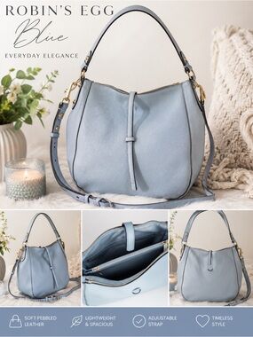 Robin's Egg Blue Leather Hobo Bag